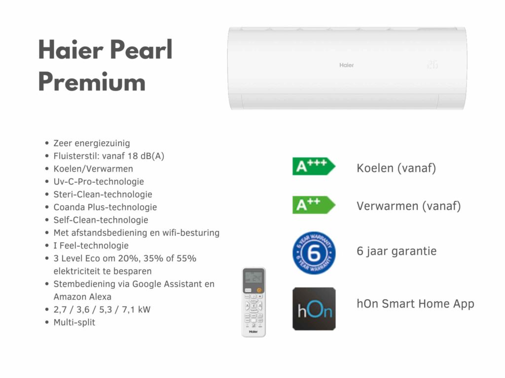 Haier Pearl Premium airco bij Zonsimpel